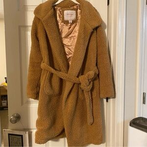 ReVamped Outerwear Teddy Coat Women’s M Sherpa Long Belted Cozy Brown Jacket